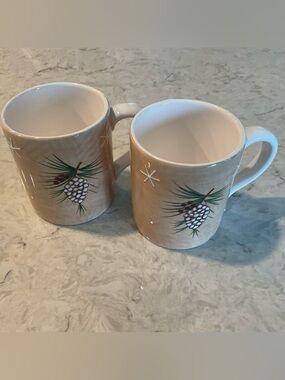 Home Pinecone Ceramic 4” Mug, Set of 2 - Fall Holiday Xmas Winter